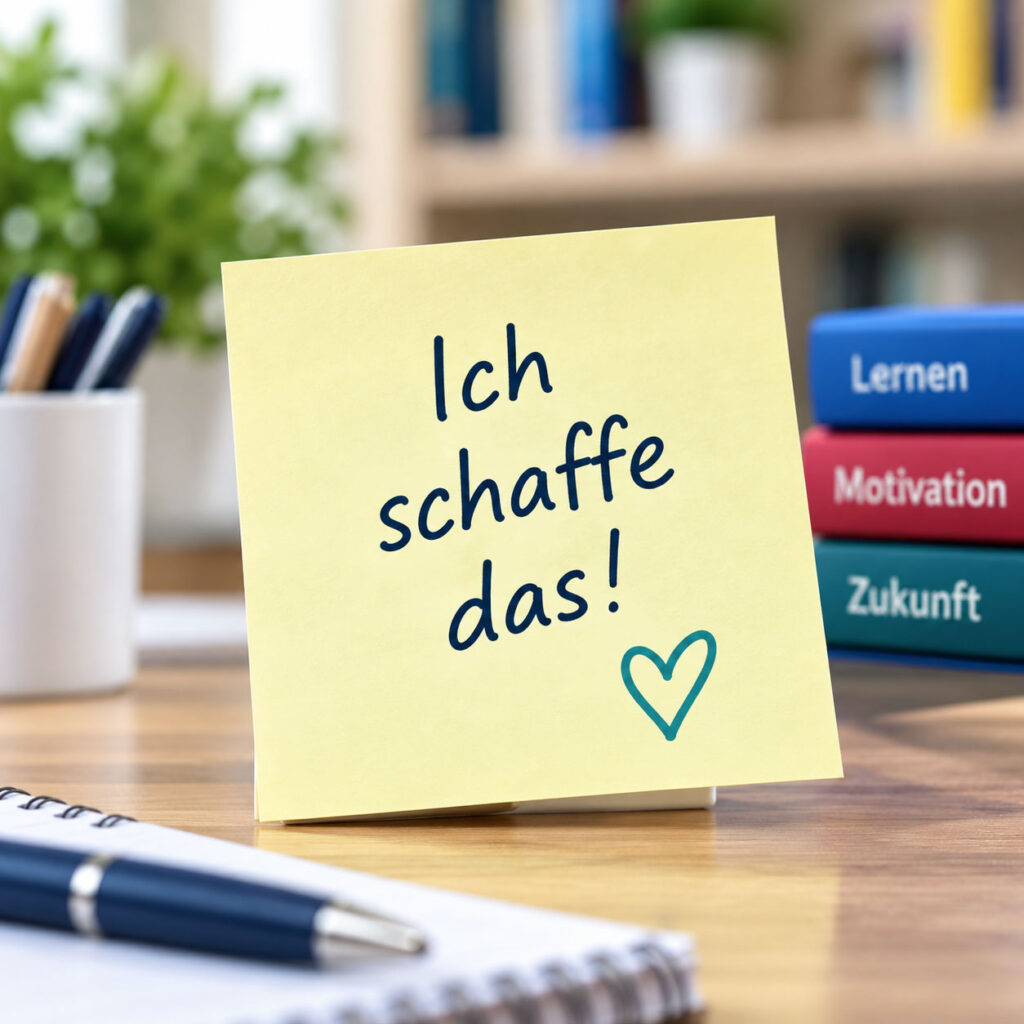 Notizzettel mit „Ich schaffe das!“ als Symbol für Selbstvertrauen beim Lernen